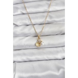 316L Çelik Zincir Gold Renk Deniz Kabuğu ve Deniz Yıldızı Model Zirkon Taşlı Kadın Kolye - TJ-BKO10841