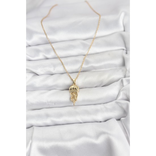 316L Çelik Zincir Gold Renk Deniz Anası Model Zirkon Taşlı Kadın Kolye - TJ-BKO10842