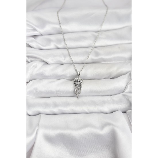 316L Çelik Zincir Gümüş Renk Deniz Anası Model Zirkon Taşlı Kadın Kolye - TJ-BKO10843