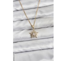 316L Çelik Zincir Gold Renk Yıldız Model Zirkon Taşlı Kadın Kolye - TJ-BKO10844