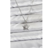 316L Çelik Zincir Gümüş Renk Yıldız Model Zirkon Taşlı Kadın Kolye - TJ-BKO10845