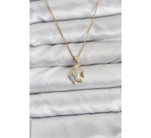 316L Çelik Zincir Gold Renk Balık Model Zirkon Taşlı Kadın Kolye - TJ-BKO10846