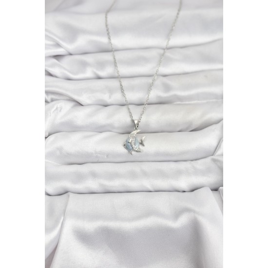 316L Çelik Zincir Gümüş Renk Balık Model Zirkon Taşlı Kadın Kolye - TJ-BKO10847