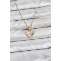 316L Çelik Zincir Gold Renk Kalp ve Fiyonk Model Zirkon Taşlı Kadın Kolye TJ-BKO10848