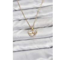 316L Çelik Zincir Gold Renk Kalp ve Fiyonk Model Zirkon Taşlı Kadın Kolye - TJ-BKO10848