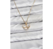 316L Çelik Zincir Gold Renk Kalp ve Fiyonk Model Zirkon Taşlı Kadın Kolye - TJ-BKO10848