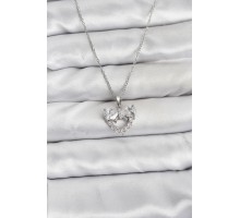 316L Çelik Zincir Gümüş Renk Kalp ve Fiyonk Model Zirkon Taşlı Kadın Kolye - TJ-BKO10849