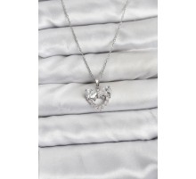 316L Çelik Zincir Gümüş Renk Kalp ve Fiyonk Model Zirkon Taşlı Kadın Kolye - TJ-BKO10849