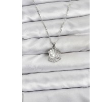 316L Çelik Zincir Gümüş Renk İstiridye İnci Model Zirkon Taşlı Kadın Kolye - TJ-BKO10851