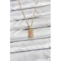 316L Çelik Zincir Gold Renk Teddy Bear Model Zirkon Taşlı Kadın Kolye TJ-BKO10852