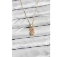 316L Çelik Zincir Gold Renk Teddy Bear Model Zirkon Taşlı Kadın Kolye - TJ-BKO10852