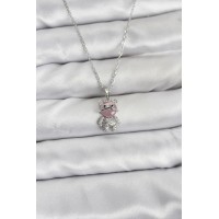 316L Çelik Zincir Gümüş Renk Teddy Bear Model Zirkon Taşlı Kadın Kolye TJ-BKO10853