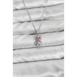 316L Çelik Zincir Gümüş Renk Teddy Bear Model Zirkon Taşlı Kadın Kolye TJ-BKO10853