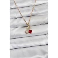 316L Çelik Zincir Gold Renk Kiraz Model Zirkon Taşlı Kadın Kolye TJ-BKO10854