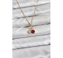 316L Çelik Zincir Gold Renk Kiraz Model Zirkon Taşlı Kadın Kolye - TJ-BKO10854
