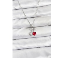 316L Çelik Zincir Gümüş Renk Kiraz Model Zirkon Taşlı Kadın Kolye - TJ-BKO10855