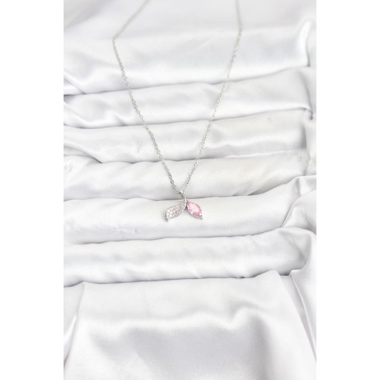 316L Çelik Zincir Gümüş Renk Balık Kuyruğu Model Zirkon Taşlı Kadın Kolye - TJ-BKO10856