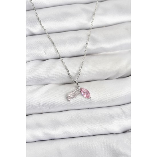 316L Çelik Zincir Gümüş Renk Balık Kuyruğu Model Zirkon Taşlı Kadın Kolye - TJ-BKO10856