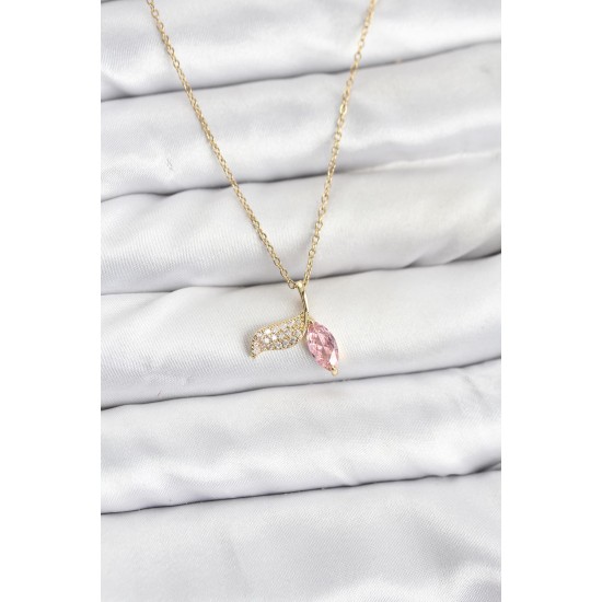 316L Çelik Zincir Gold Renk Balık Kuyruğu Model Zirkon Taşlı Kadın Kolye - TJ-BKO10857