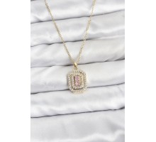 316L Çelik Zincir Gold Renk Plaka Model Zirkon Taşlı Kadın Kolye - TJ-BKO10858