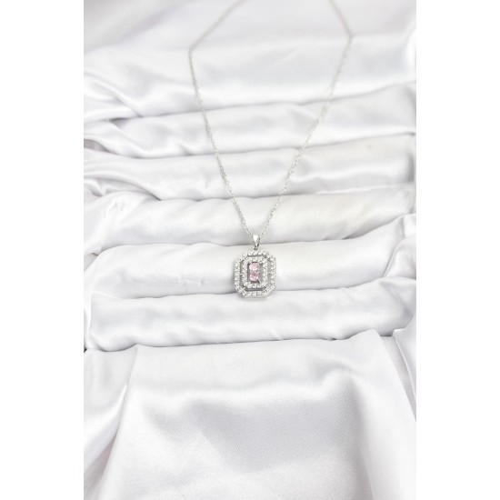 316L Çelik Zincir Gümüş Renk Plaka Model Zirkon Taşlı Kadın Kolye - TJ-BKO10859