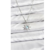 316L Çelik Zincir Gümüş Renk Kutup Yıldızı Model Zirkon Taşlı Kadın Kolye - TJ-BKO10860