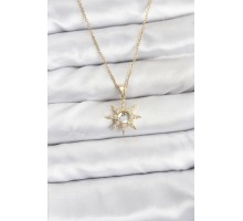 316L Çelik Zincir Gold Renk Kutup Yıldızı Model Zirkon Taşlı Kadın Kolye - TJ-BKO10861