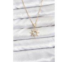 316L Çelik Zincir Gold Renk Kutup Yıldızı Model Zirkon Taşlı Kadın Kolye - TJ-BKO10861