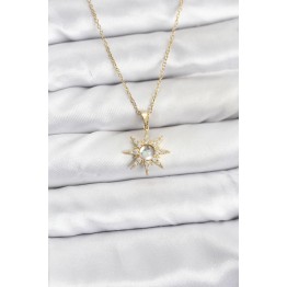 316L Çelik Zincir Gold Renk Kutup Yıldızı Model Zirkon Taşlı Kadın Kolye TJ-BKO10861