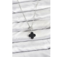 316L Çelik Zincir Gümüş Renk Yonca Model Zirkon Taşlı Kadın Kolye - TJ-BKO10862