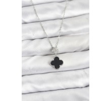 316L Çelik Zincir Gümüş Renk Yonca Model Zirkon Taşlı Kadın Kolye - TJ-BKO10862