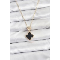 316L Çelik Zincir Gold Renk Yonca Model Zirkon Taşlı Kadın Kolye - TJ-BKO10863