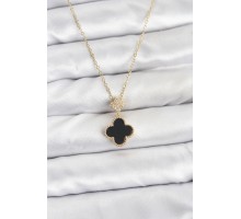 316L Çelik Zincir Gold Renk Yonca Model Zirkon Taşlı Kadın Kolye - TJ-BKO10863