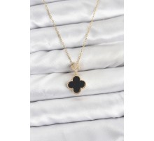 316L Çelik Zincir Gold Renk Yonca Model Zirkon Taşlı Kadın Kolye - TJ-BKO10863