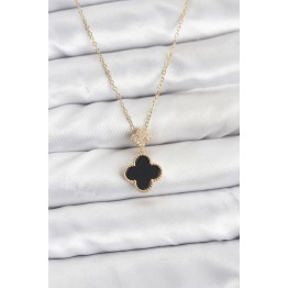 316L Çelik Zincir Gold Renk Yonca Model Zirkon Taşlı Kadın Kolye - TJ-BKO10863
