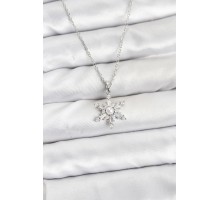 316L Çelik Zincir Gümüş Renk Kar Tanesi Model Zirkon Taşlı Kadın Kolye - TJ-BKO10864
