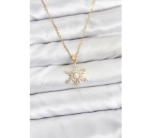 316L Çelik Zincir Gold Renk Kar Tanesi Model Zirkon Taşlı Kadın Kolye - TJ-BKO10865