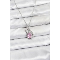 316L Çelik Zincir Gümüş Renk Pembe Kuğu Model Zirkon Taşlı Kadın Kolye TJ-BKO10866