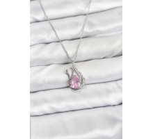 316L Çelik Zincir Gümüş Renk Pembe Kuğu Model Zirkon Taşlı Kadın Kolye - TJ-BKO10866