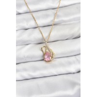 316L Çelik Zincir Gold Renk Pembe Kuğu Model Zirkon Taşlı Kadın Kolye TJ-BKO10867