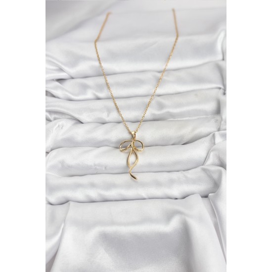 316L Çelik Zincir Gold Renk Fiyonk Model Kadın Kolye - TJ-BKO10869