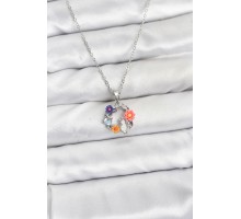 316L Çelik Zincir Gümüş Renk Çiçekli Kedili Model Kadın Kolye - TJ-BKO10870