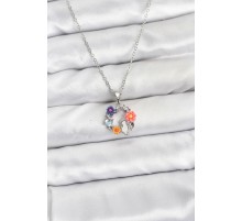 316L Çelik Zincir Gümüş Renk Çiçekli Kedili Model Kadın Kolye - TJ-BKO10870