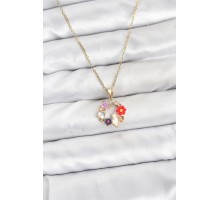 316L Çelik Zincir Gold Renk Çiçekli Kedili Model Kadın Kolye - TJ-BKO10871