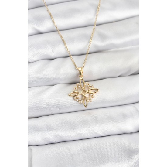 316L Çelik Zincir Gold Renk Sonsuzluk Model Zirkon Taşlı Kadın Kolye - TJ-BKO10873