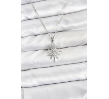 316L Çelik Zincir Gümüş Renk Kutup Yıldızı Model Zirkon Taşlı Kadın Kolye - TJ-BKO10876
