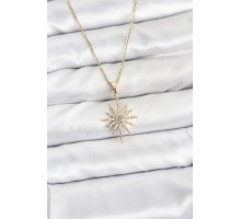 316L Çelik Zincir Gold Renk Kutup Yıldızı Model Zirkon Taşlı Kadın Kolye - TJ-BKO10877
