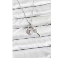 316L Çelik Zincir Gümüş Renk Kilit Anahtar Model Zirkon Taşlı Kadın Kolye - TJ-BKO10880