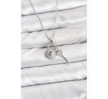 316L Çelik Zincir Gümüş Renk Kilit Anahtar Model Zirkon Taşlı Kadın Kolye - TJ-BKO10880