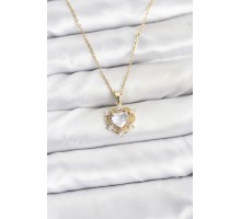 316L Çelik Zincir Gold Renk Kalp Model Zirkon Taşlı Kadın Kolye - TJ-BKO10883